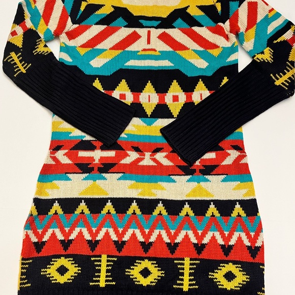 Jessica Simpson Women’s Western Boho Print  Long Sleeve Knit Sweater Dress M - Picture 5 of 16